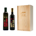 Rustic Laser Engraved Wood Box with Custom Etched Vinegar & Olive Oil Set